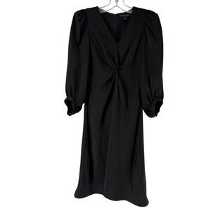 Bananna Republic Dress Black Satin 00 Petite Dramatic 3/4 Length Balloon Sleeve